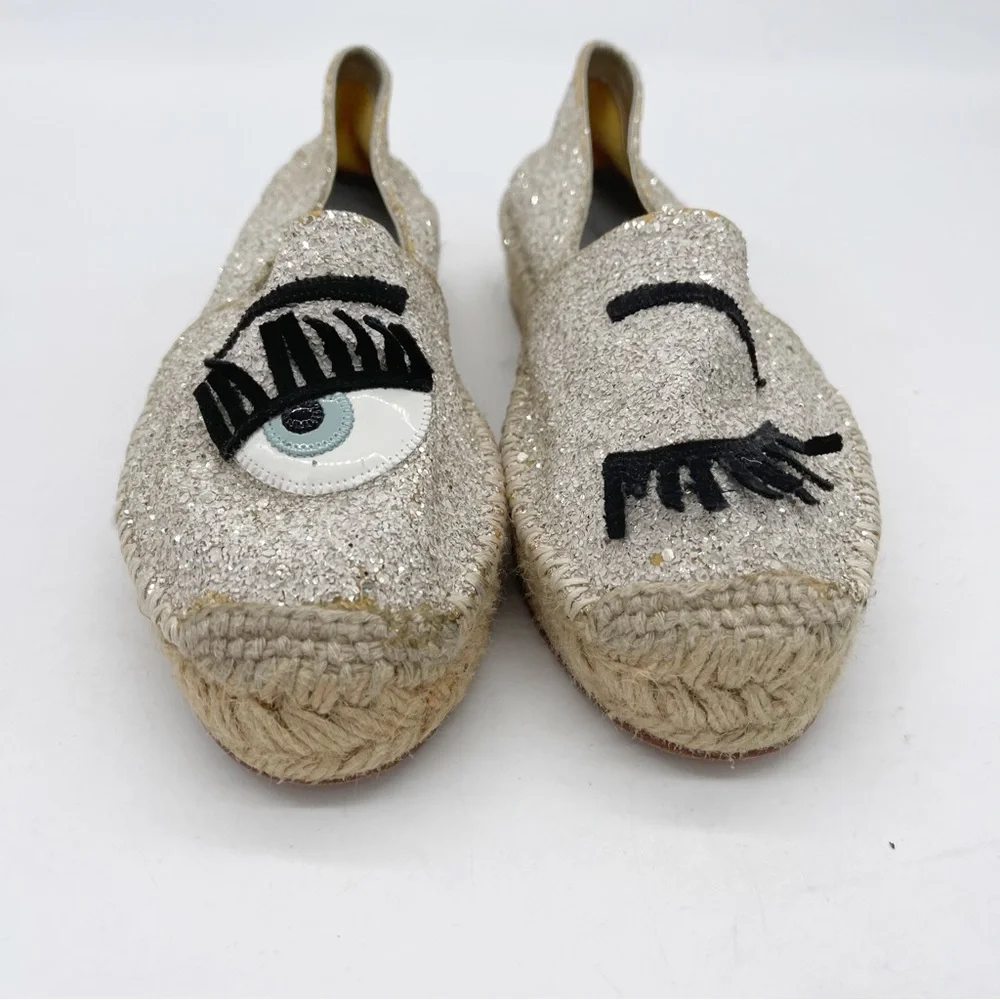 Chiara Ferragni Womens Flirting Glittered Espadrille Size 38 Slip-On Shoe